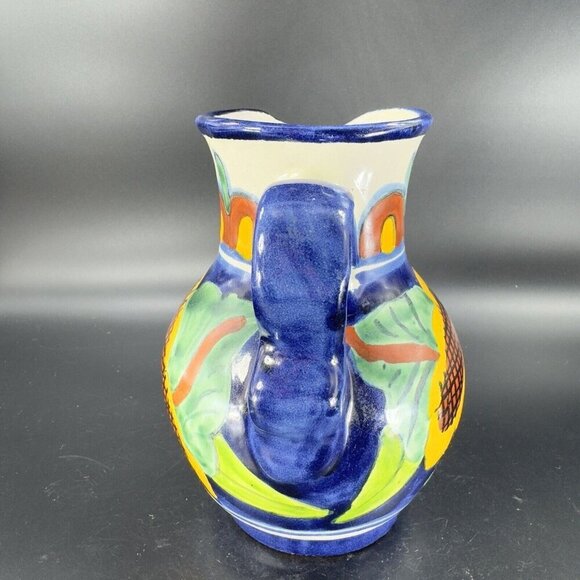 Mexico Art Pottery Talavera Pitcher Carafe Multicolor Frutal Decor Hand Made VTG - Picture 14 of 16